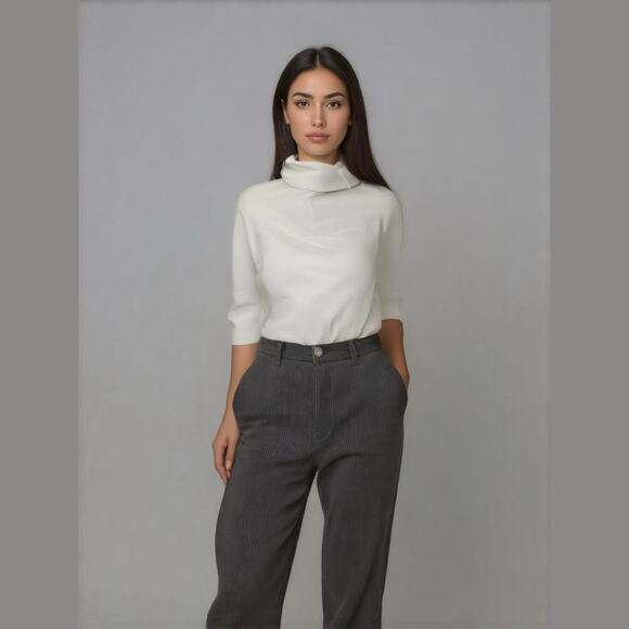 Dleet Cowl Neck‎ White Cotton Top Blouse Boxy Contemporary Clean Girl Aesthetic - Picture 7 of 7